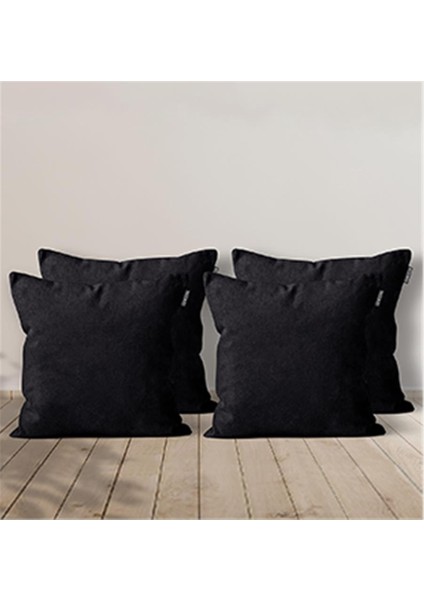 4'lü Kadife Dokulu Kırlent Kılıfı Siyah