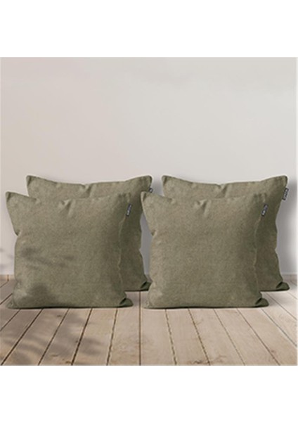 4'lü Kadife Dokulu Kırlent Kılıfı Haki Yeşili