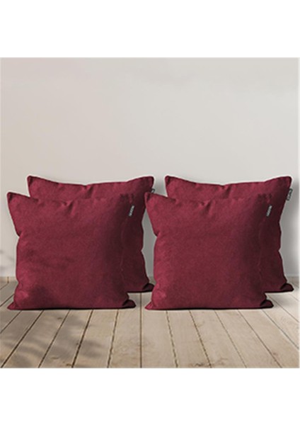 4'lü Kadife Dokulu Kırlent Kılıfı Bordo