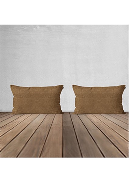 2'li Kadife Dokulu Kırlent Kılıfı Camel