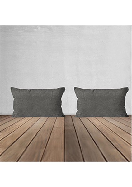 2'li Kadife Dokulu Kırlent Kılıfı Gri