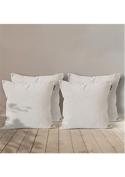 4'lü Kadife Dokulu Kırlent Kılıfı Açık Krem