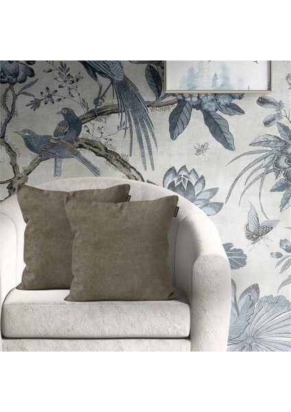 2'li Kadife Dokulu Kırlent Kılıfı Açık Kahve