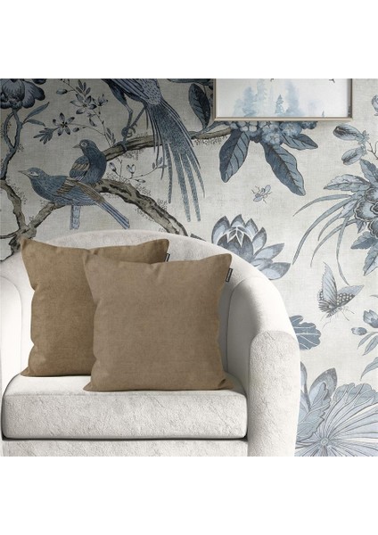 2'li Kadife Dokulu Kırlent Kılıfı Camel