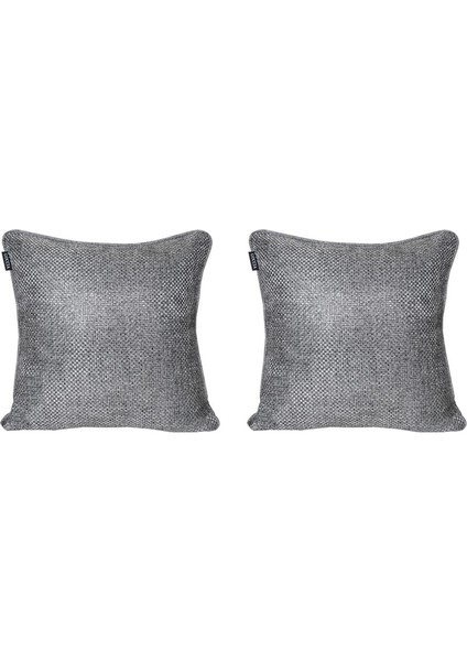 2'lı Hasır Dokulu Fitilli Çift Taraflı Kırlent Kılıfı Koyu Gri