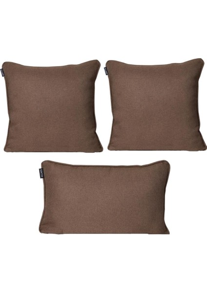 3'lü Pamuk Dokulu Dokuma Kırlent Kılıfı Kahverengi