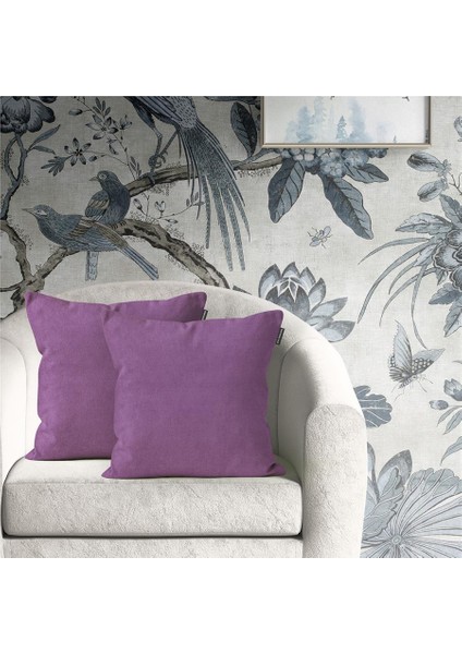 2'li Kadife Dokulu Kırlent Kılıfı Mor