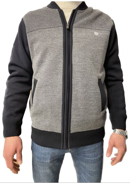 moda Astarlı Cepli Fermuarlı Çelik Örgü Ceket Hırka