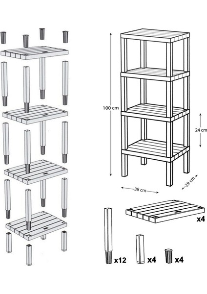 4 Katlı Plastik Raf Ünitesi Mutfak Rafı Banyo Rafı Balkon Rafı Banyo Düzenleyici fırsatları