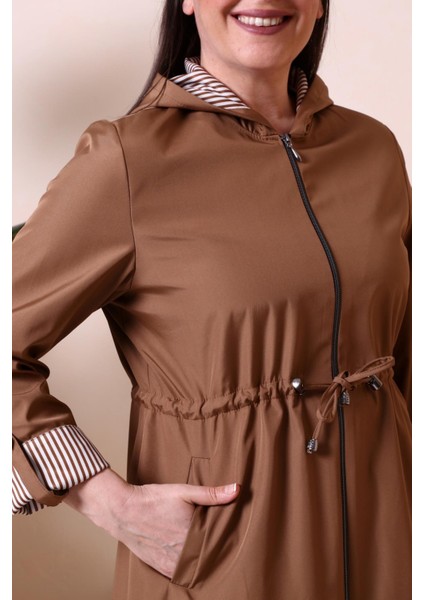 Kadin Uzun Tesettur Trenckot Buyuk Beden Fermuarlı Trenc modelleri