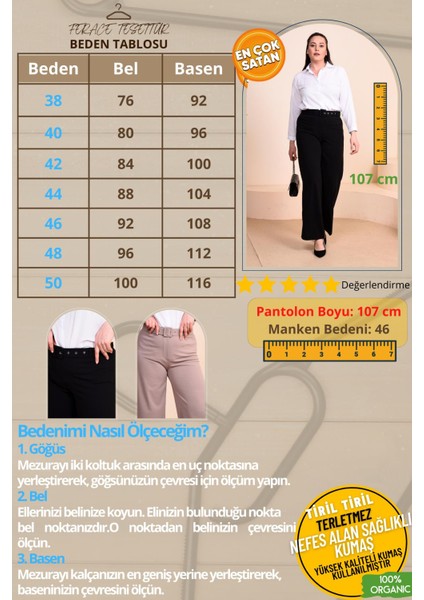 Kadin Buyuk Beden Kumas Pantolon Kemerli ve Geniş Paça Palazzo Model fiyatları