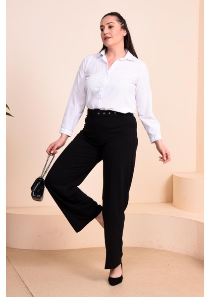 Kadin Buyuk Beden Kumas Pantolon Kemerli ve Geniş Paça Palazzo Model fırsatları