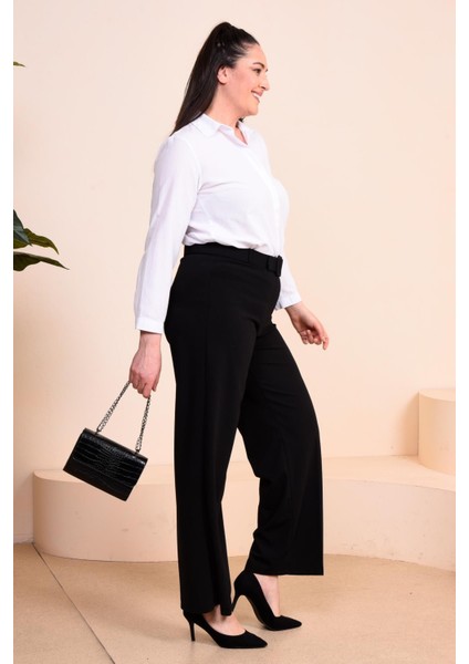 Kadin Buyuk Beden Kumas Pantolon Kemerli ve Geniş Paça Palazzo Model indirimleri