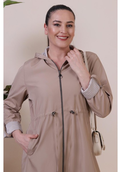 Kadin Uzun Tesettur Trenckot Buyuk Beden Fermuarlı Trenc modelleri