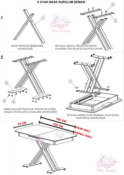 Açılır Milano Masa Mdf x Krom Metal Ayak ( Ortadan Açılır ) 70 x 120 cm fiyatları