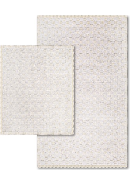 Checkers Doğal Pamuklu 2'li Banyo Kilim Set