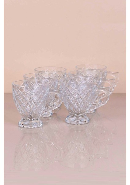 Ayaklı Cam Kupa Saplı Bardak - Çay Fincanı-Nescafe Fincanı-6 Adet