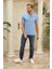 Erkek Slim Fit Düz Polo Yaka T-Shirt Mavi 2