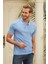 Erkek Slim Fit Düz Polo Yaka T-Shirt Mavi 4