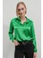 Kadın Koyu Yeşili Hafif Dökümlü Saten Yüzeyli Gömlek HZL22W-BD13964110 2