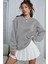 Kadın Gri Basic 0 Sıfır Yaka Baskısız Düz Oversize Salaş Bol Kesim Sweatshirt10 1