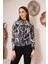 Siyah Zebra Baskılı Uzun Kollu Bluz DM1019 3
