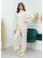 Yarım Boğazlı Fitilli Kadife Takım Kırık Beyaz Rengi 1