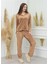 Yeni Sezon Soft Kadife Düğmeli Pijama Takımı Taba Rengi 4