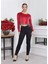 Yaka ve Taş Detaylı Soft Kadife Crop-Bluz Bordo 1