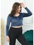 Geniş Yaka Fitilli Kadife Crop Lacivert Rengi 5