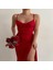 Kırmızı Sandy Kumaş Askılı Yırtmaçlı Elbise 2