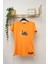 Çiçek Baskılı Bisiklet Yaka Normal Kalıp Tshirt - 1014 - Oranj 1