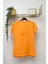 Çiçek Baskılı Bisiklet Yaka Normal Kalıp Tshirt - 1014 - Oranj 2