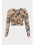 Batik Desenli Drape Detaylı Crop Tül Bluz 1