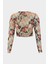 Batik Desenli Drape Detaylı Crop Tül Bluz 2