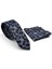 Beyaz Şal Desenli Lacivert Dokuma Kumaş Mendilli Slim Fit Kravat / SDK-230209 2