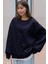 Kadın Lacivert Basic 0 Sıfır Yaka Baskısız Düz Oversize Salaş Bol Kesim Sweatshirt 1