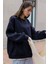 Kadın Lacivert Basic 0 Sıfır Yaka Baskısız Düz Oversize Salaş Bol Kesim Sweatshirt 4
