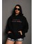 Kadın Sırt Kanat Önü Slogan Baskılı Kapüşonlu Oversize Sweatshirt 2