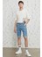 Erkek Mavi Slim Fit Dar Kesim Pamuklu Esnek Denim Şort 7