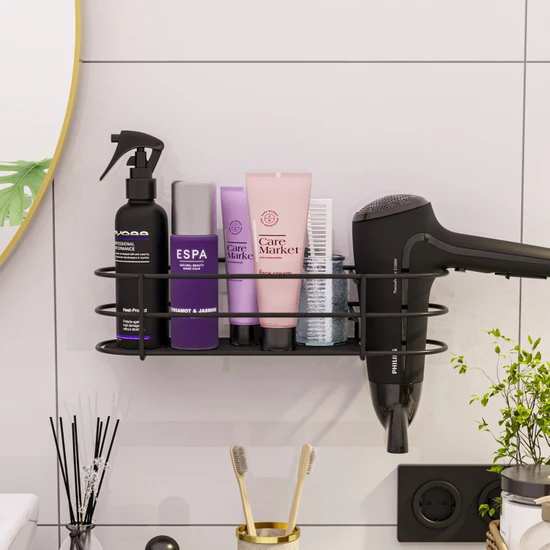 Bino Banyo Aksesuarları Banyo Düzenleyici Yapışkanlı Saç Kurutma Makinesi Fön Makinesi Organizer Raf