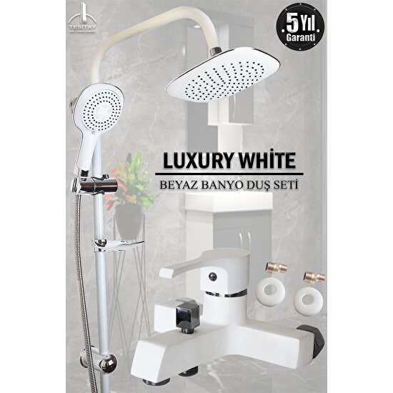 Tesitay Banyo Bataryası ve Robot Duş Seti Beyaz Renk Duş Musluğu Banyo Seti El Tepe Duşları Banyo Armatür