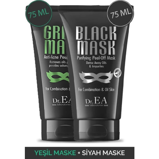 Dr. Ea Soyulabilir  Siyah Maske ve Soyulabilir Yeşil Maske 2'li Özel Set 75 ml