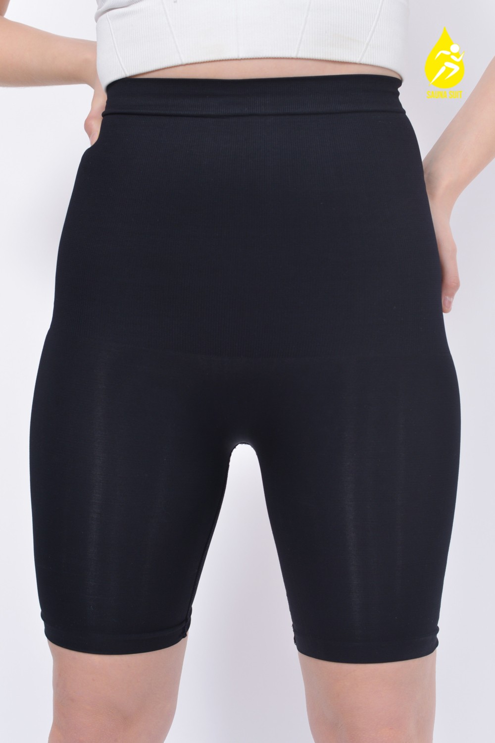 Sauna Suit 2 Beden Küçülten Ekstra Yüksek Bel Silikonlu Kaydırmaz Sıkılaştırıcı Toparlayıcı Siyah Parçalı Korse Şort