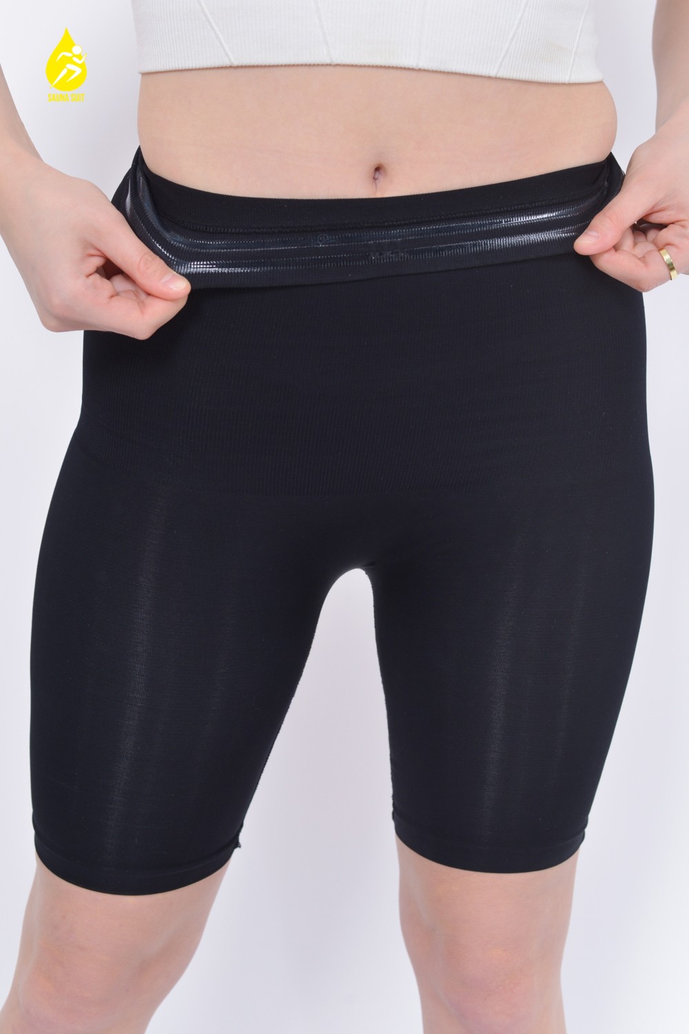 Sauna Suit 2 Beden Küçülten Ekstra Yüksek Bel Silikonlu Kaydırmaz Sıkılaştırıcı Toparlayıcı Siyah Parçalı Korse Şort görsel 5