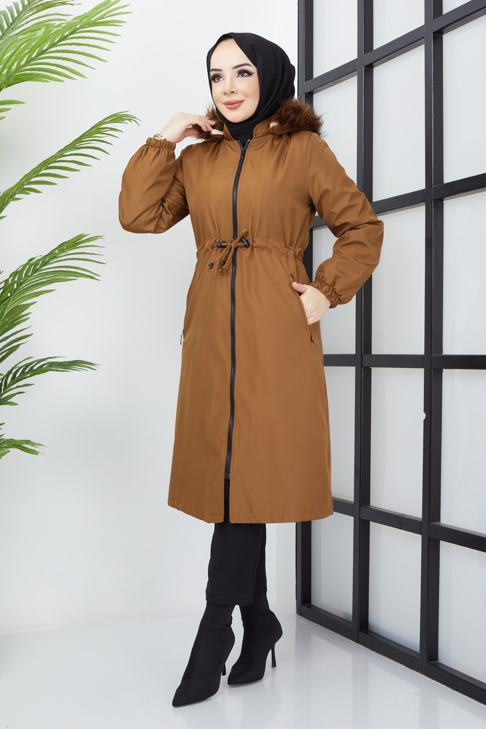 Hafsa Mina Beli Bağcıklı Mont Taba görsel 2