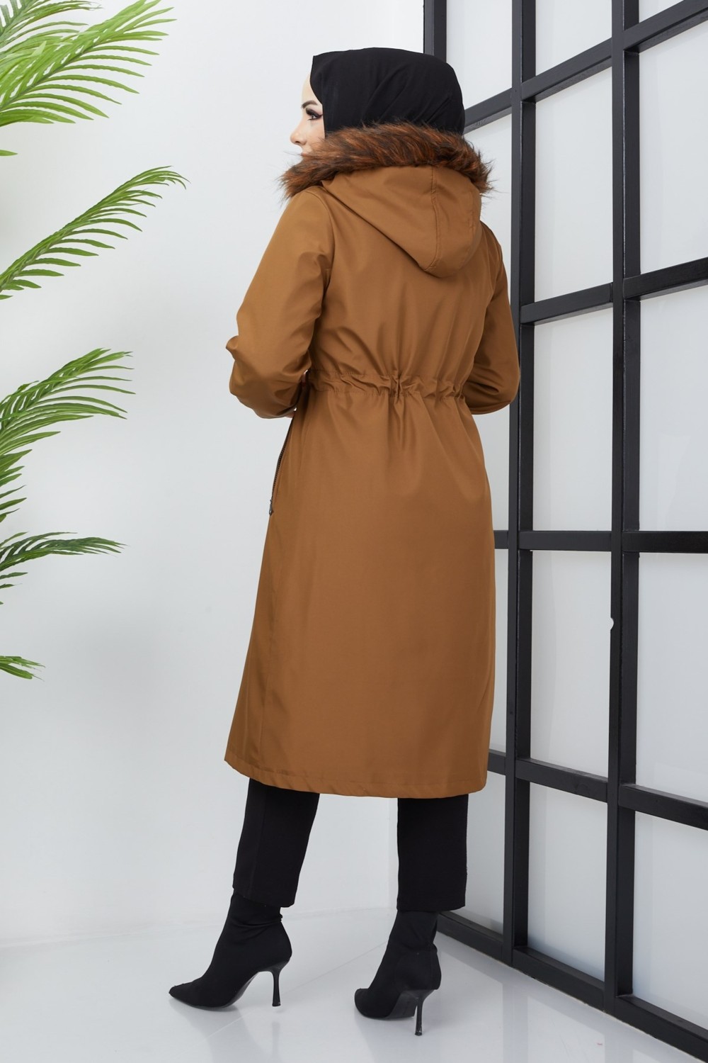 Hafsa Mina Beli Bağcıklı Mont Taba görsel 4