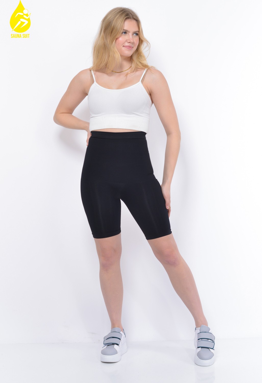 Sauna Suit 2 Beden Küçülten Ekstra Yüksek Bel Silikonlu Kaydırmaz Sıkılaştırıcı Toparlayıcı Siyah Parçalı Korse Şort görsel 3