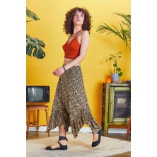 Los Banditos Beli Lastikli Bohem Tarz Desenli Volanlı Etek