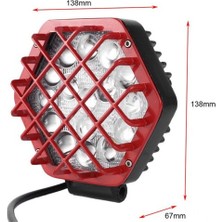 Hubstein 48W Altıgen Kafesli Kırımızı 16 LED Off Road Tekne Çalışma LAMBASI-12/24V - Beyaz Işık - 6500K - Kırmızı